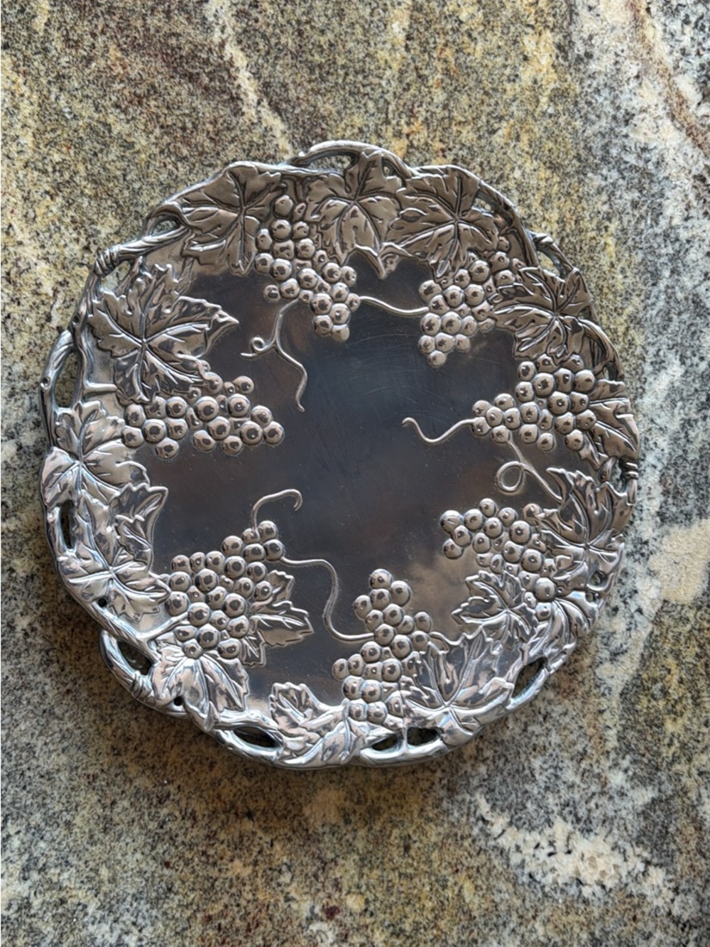 Arthur Court Silver Grape Motif Round Serving Tray